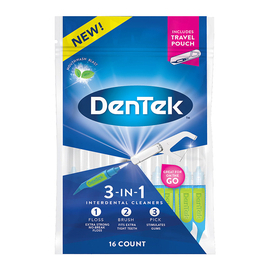 Акция! DenTek Межзубные очистители 3 в 1, с улучшенным фторидным покрытием, 16 шт.