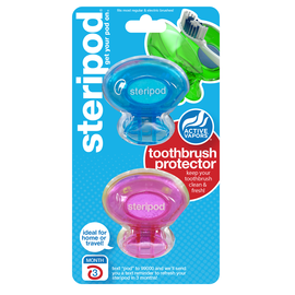 УЦЕНКА! Steripod Антибактериальный чехол для зубной щетки, милашка в розовом + тихоокеанский синий (в упаковке 2 шт.) (Zip lock упаковка)