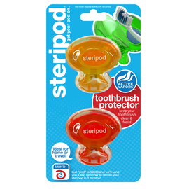 УЦЕНКА! Steripod Антибактериальный чехол для зубной щетки, мандариновая мечта + вулкановый красный (в упаковке 2 шт.) (Zip lock упаковка)