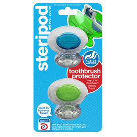 УЦІНКА! Steripod Антибактеріальний чохол для зубної щітки, кристально чистий синій   зелений (в упаковці 2 шт.) (Zip lock упаковка)