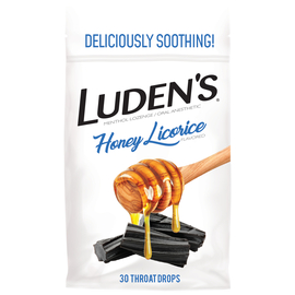 Luden’s Льодяники з ментолом, анестезуючі для горла та ротової порожнини, мед і лакриця, 30 шт.