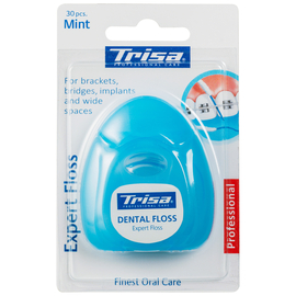 TRISA Expert Floss Зубний флос для брекетів, мостів, імплантатів і широких міжзубних проміжків, з м'ятою, 30 м