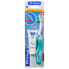 TRISA Travel Зубна щітка, м'яка/середньої жорсткості + безкоштовно TRISA Повний захист Зубна паста, 15 мл