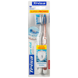 TRISA Extra Pro Vital Antibac Зубная щетка, средней жесткости, 2 шт., Цвет: Мідна/Срібна