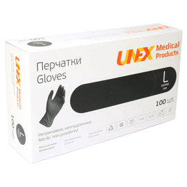 Перчатки нитриловые UNEX Medical, неопудренные, диагностические, черные, размер L, 100 шт. (50 пар)