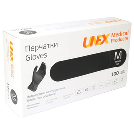 Перчатки нитриловые UNEX Medical, неопудренные, диагностические, черные, размер M, 100 шт. (50 пар)