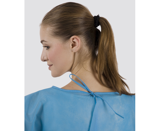 Dochem Защитные халаты медицинские, одноразовые, 40 г/м2, синие, размер M, 10 шт., изображение 2