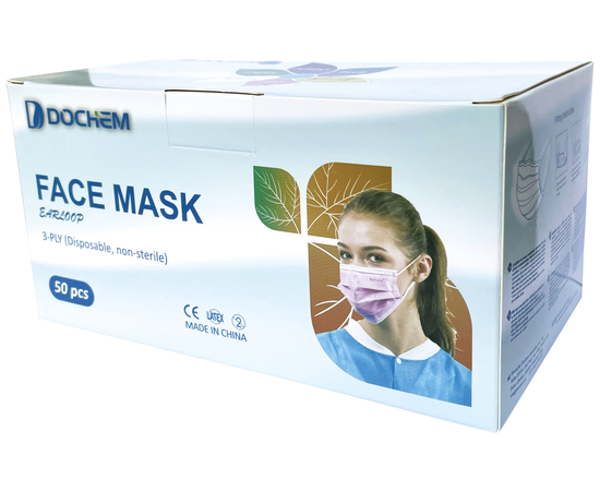Dochem Медицинские маски защитные Premium Elite, 3-х слойные, с заушными петлями, синие, 50 шт., изображение 2