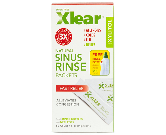 Xlear Натуральное солевое средство для промывания носовых пазух с ксилитом, 50 сменных пакетиков