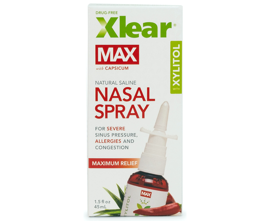 Xlear Макс натуральный солевой назальный спрей с ксилитом и стручковым перцем, с дозатором, 45 мл