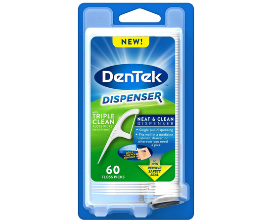 DenTek Тройное очищение Флосс-зубочистки с диспенсером, 60 шт.