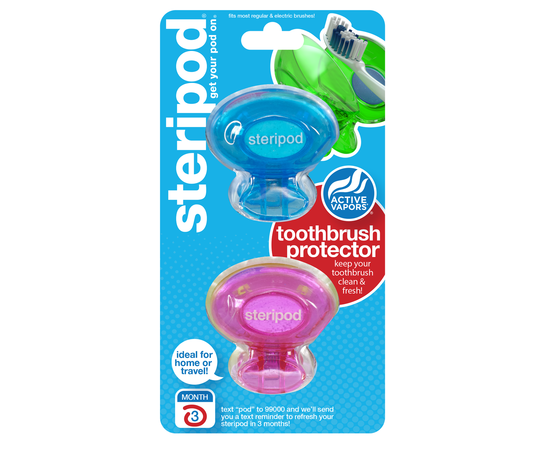 УЦІНКА! Steripod Антибактеріальний чохол для зубної щітки, милашка в рожевому   тихоокеанський синій (в упаковці 2 шт.) (Zip lock упаковка)