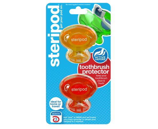 УЦЕНКА! Steripod Антибактериальный чехол для зубной щетки, мандариновая мечта + вулкановый красный (в упаковке 2 шт.) (Zip lock упаковка)