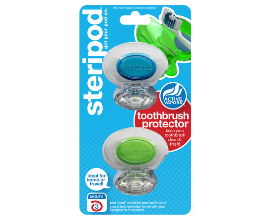УЦЕНКА! Steripod Антибактериальный чехол для зубной щетки, кристально чистый синий + зеленый (в упаковке 2 шт.) (Zip lock упаковка)
