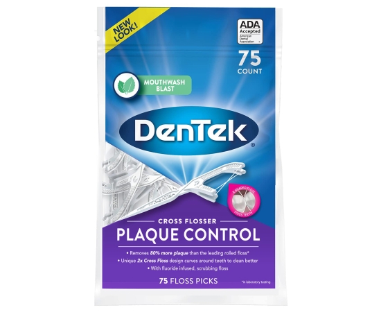 DenTek Перекрестное очищение Контроль зубного налета Флосс-зубочистки, 75 шт.