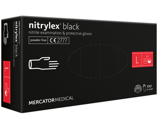 Рукавички нітрилові NITRYLEX Black, неопудрені, діагностичні, чорні, розмір L, 100 шт. (50 пар)