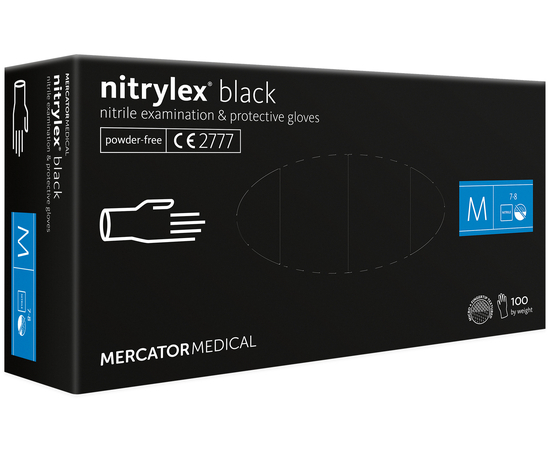 Перчатки нитриловые NITRYLEX Black, неопудренные, диагностические, черные, размер M, 100 шт. (50 пар)