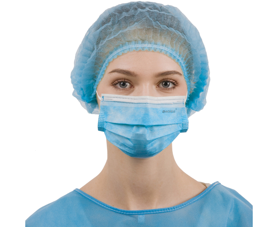 Акция! Dochem Шапочки медицинские, одноразовые, синие, 46 см, 100 шт.