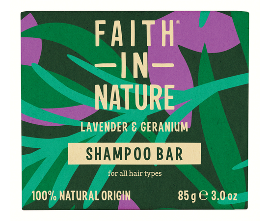 Faith in Nature Натуральный твердый шампунь с лавандой и геранью, 85 г