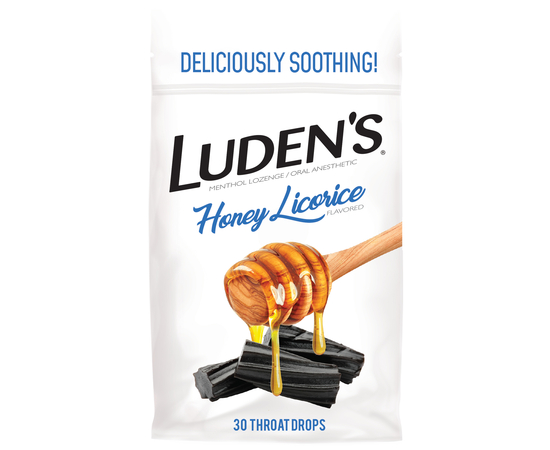 Luden’s Льодяники з ментолом, анестезуючі для горла та ротової порожнини, мед і лакриця, 30 шт.