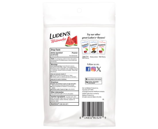 Luden’s Льодяники з пектином, заспокійливі для горла та ротової порожнини, кавун, 25 шт., зображення 2