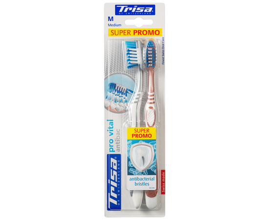 TRISA Extra Pro Vital Antibac Зубна щітка, середньої жорсткості, 2 шт., зображення 2