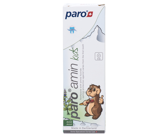 Акція/Терміни! Дитяча зубна паста paro AMIN KIDS, з вмістом амінофтора 500 ppm, 75 мл (Esro AG), зображення 2