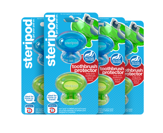 Steripod Антибактериальный чехол для зубной щетки (4 упаковки по 2 шт.), сочетание тихоокеанский синий + зеленая зависть