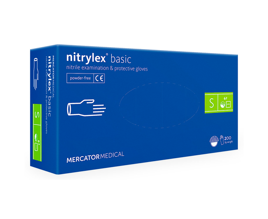 Перчатки нитриловые NITRYLEX Basic, неопудренные диагностические, синие, размер S, 200 шт. (100 пар)