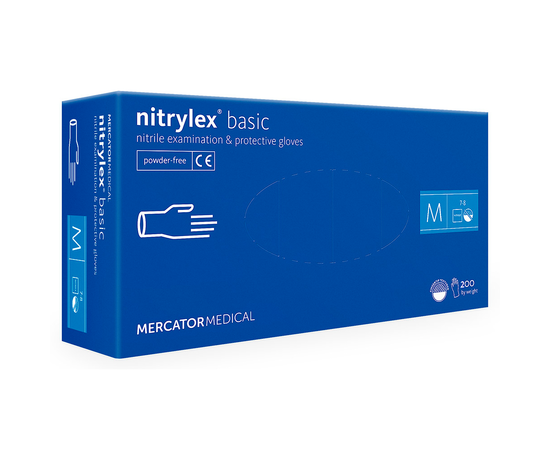 Перчатки нитриловые NITRYLEX Basic, неопудренные, диагностические, синие, размер M, 200 шт. (100 пар)