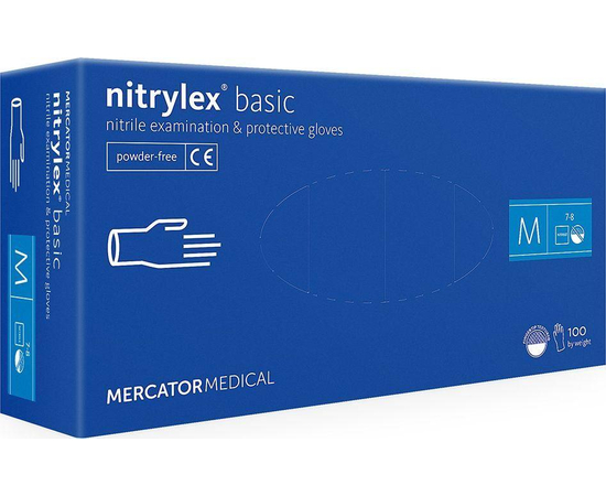 Перчатки нитриловые NITRYLEX Basic, неопудренные, диагностические, синие, размер M, 100 шт. (50 пар)