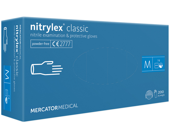 Перчатки нитриловые NITRYLEX Classic, неопудренные, диагностические, синие, размер M, 200 шт. (100 пар)