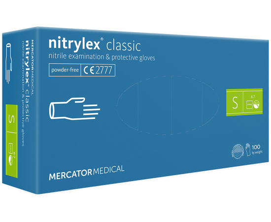 Перчатки нитриловые NITRYLEX Classic, неопудренные, диагностические, синие, размер S, 100 шт. (50 пар)